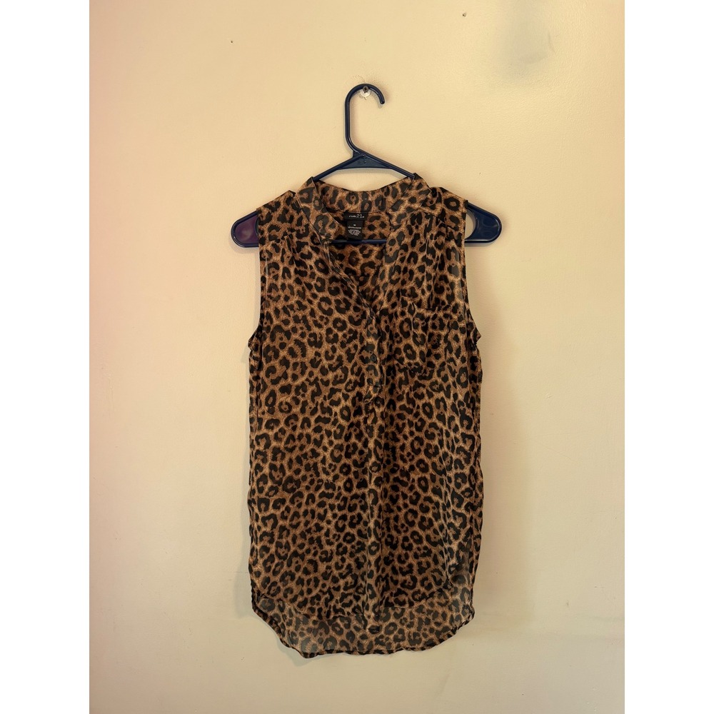 rue21 Womens‎ Leopard Print Sleeveless Chiffon Blouse Brown Black Medium